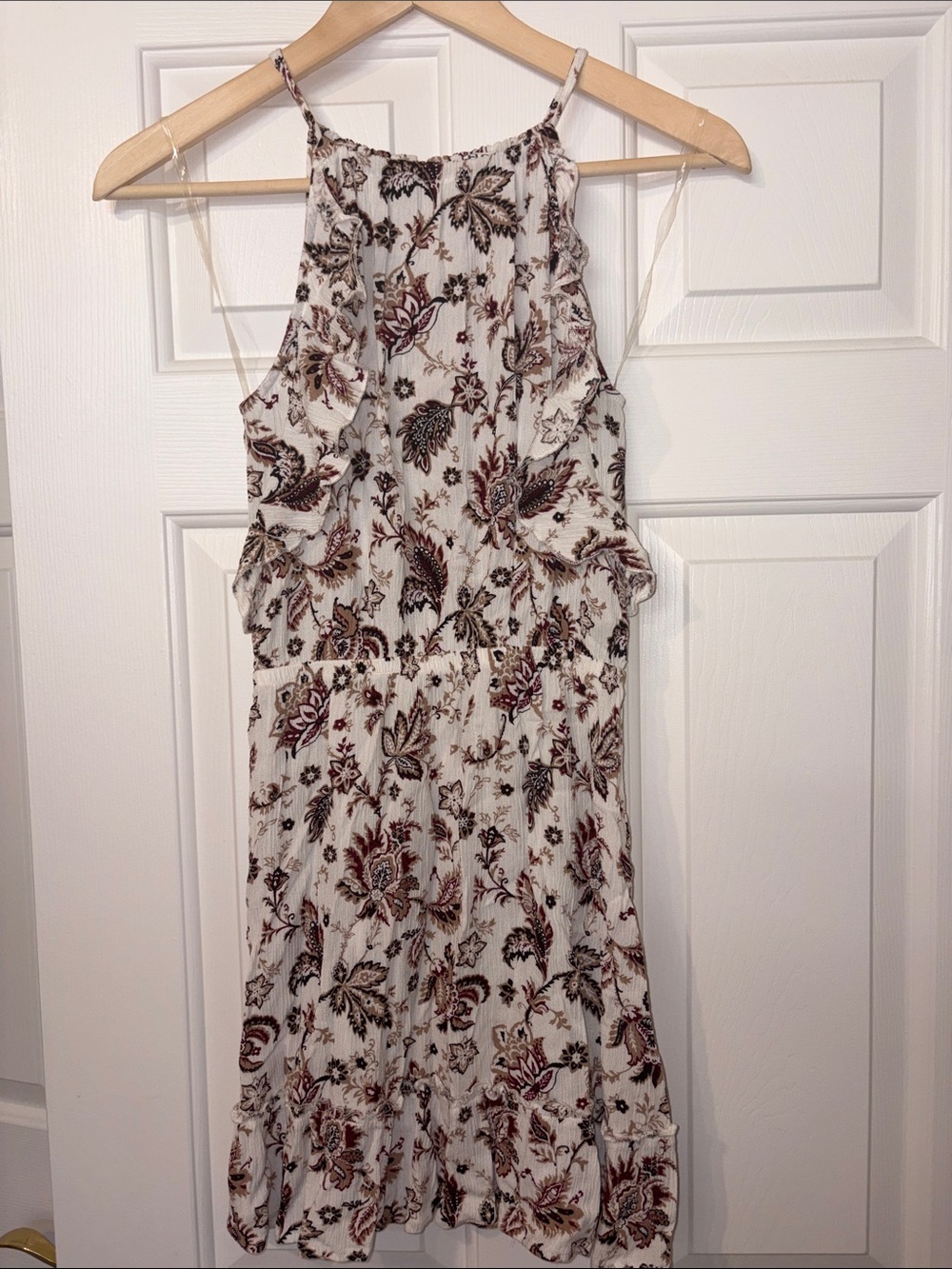 Wallflower Ivory Floral Halter Mini Dress with Brown and Black Accents